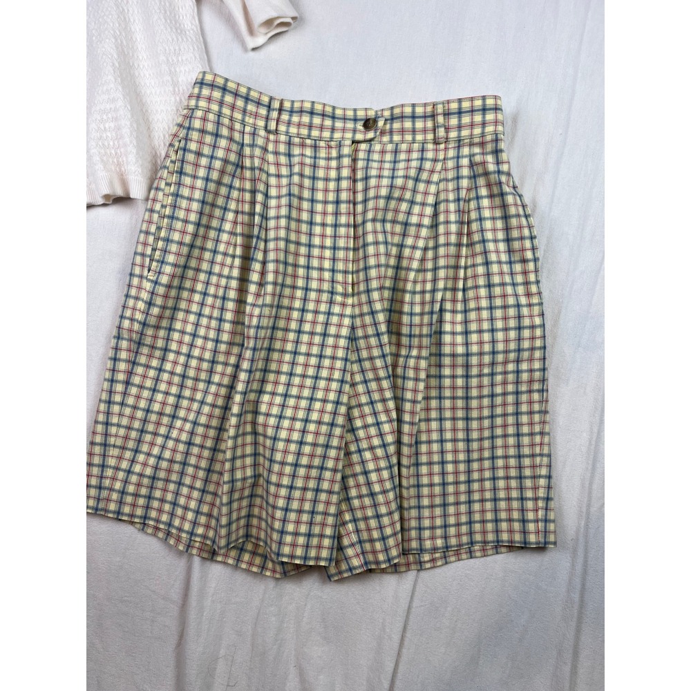 David Brooks High Waist Plaid Cotton Shorts - vintage